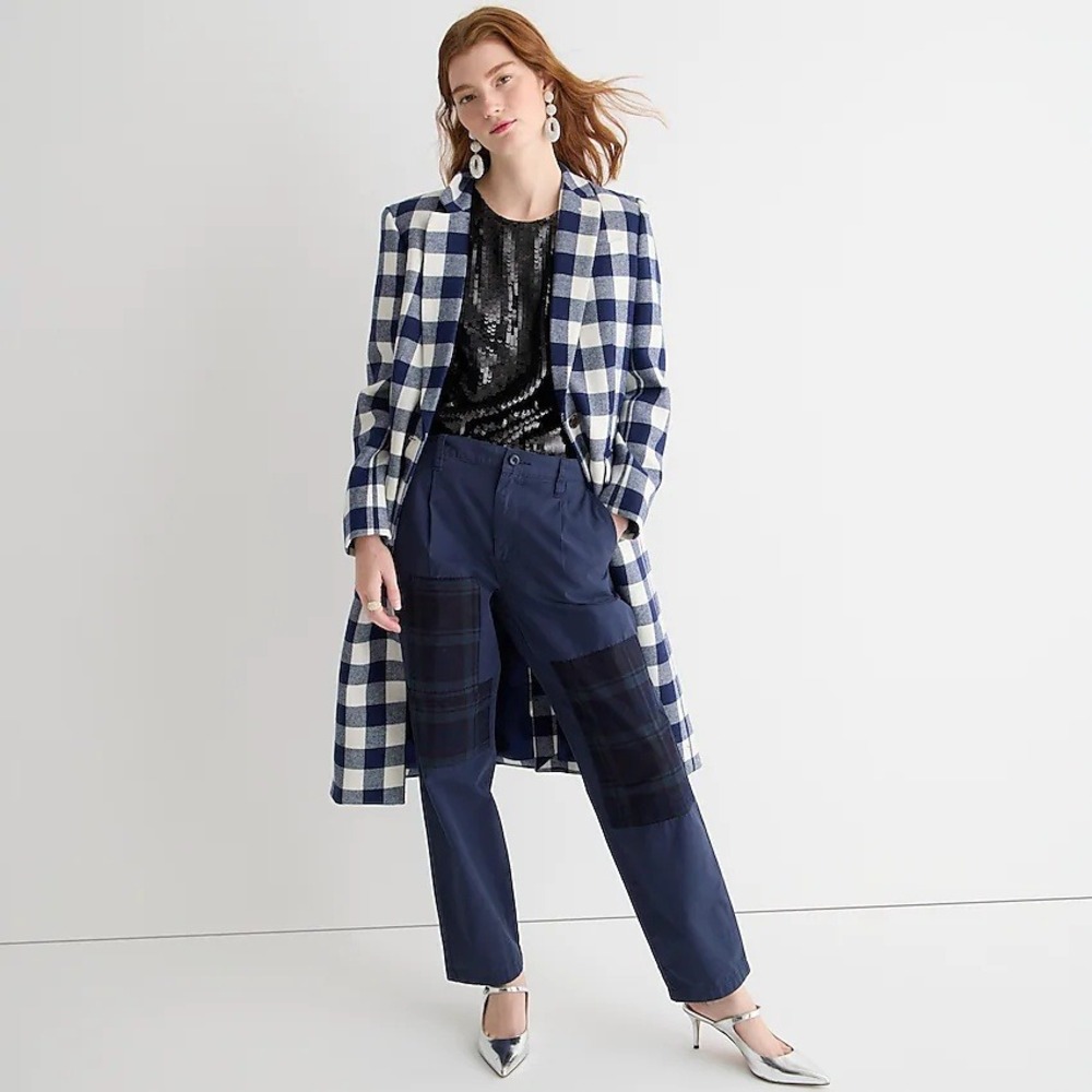 NWT J.Crew Alfie Topcoat in Buffalo Check Italian Wool Navy‎ 14 - Picture 3 of 11